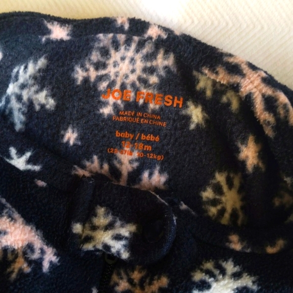 joe fresh snowflake fleece zipper footie sleeper pajamas 12-18 months baby girl - Picture 4 of 5